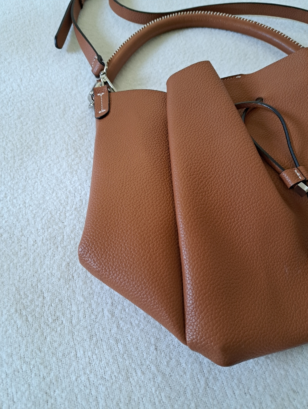 Zara Brown Faux Leather Pleated Shoulder Bag Crossbody Satchel Neutral Handbag - Picture 3 of 14